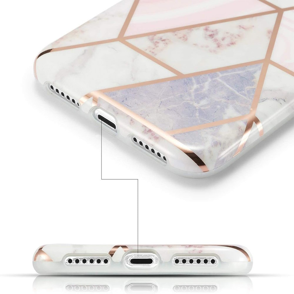 Etui do iPhone 12 Pro szaro-różowy marmur ze złotymi wzorami