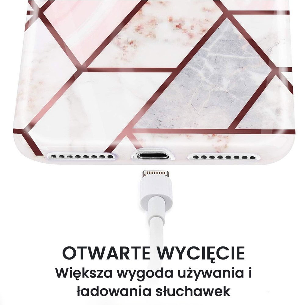 Etui do iPhone 12 Pro szaro-różowy marmur ze złotymi wzorami