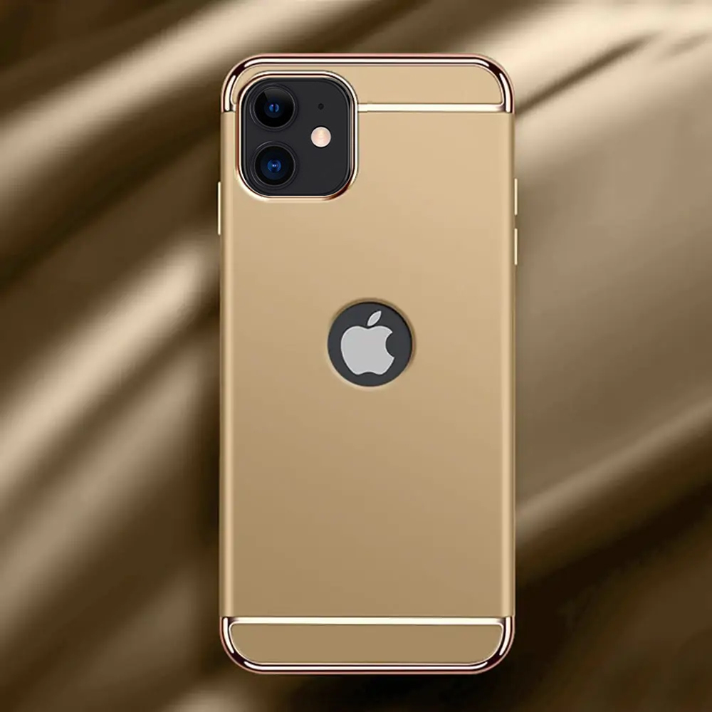 Etui do iPhone 12 Mini eleganckie cienkie ze zdobieniami i widocznym logo, złote