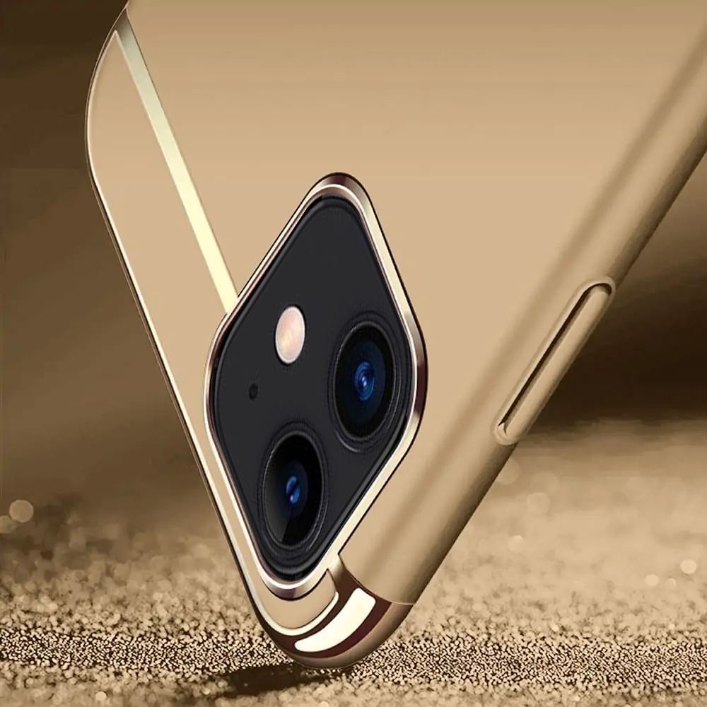 Etui do iPhone 12 Mini eleganckie cienkie ze zdobieniami i widocznym logo, złote