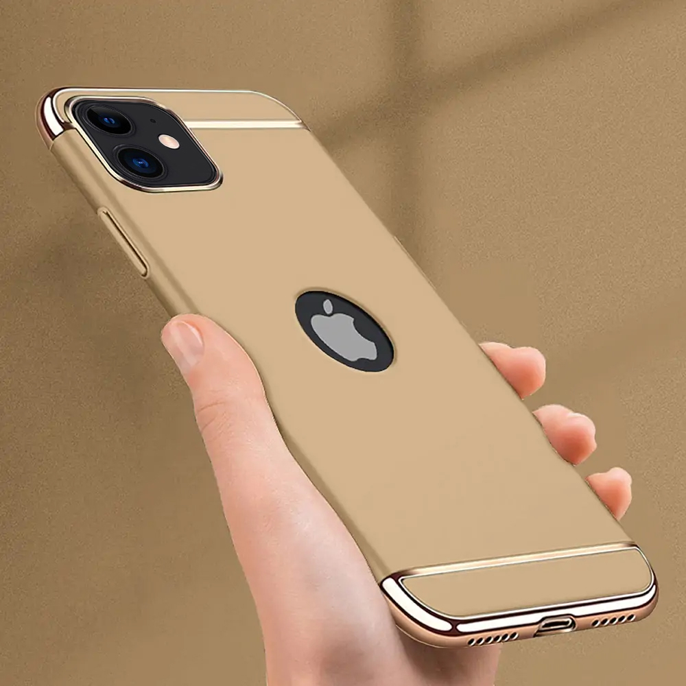 Etui do iPhone 12 Mini eleganckie cienkie ze zdobieniami i widocznym logo, złote