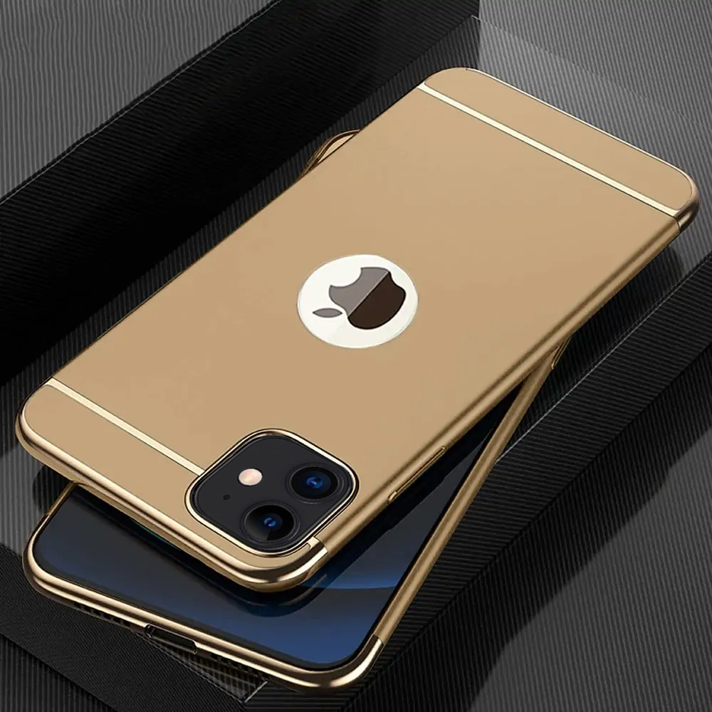 Etui do iPhone 12 Mini eleganckie cienkie ze zdobieniami i widocznym logo, złote