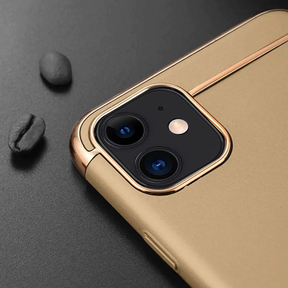 Etui do iPhone 12 Mini eleganckie cienkie ze zdobieniami i widocznym logo, złote