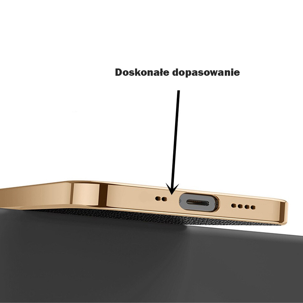 Etui do iPhone 12 Mini eleganckie luksusowe skórzane czarne ze złotem
