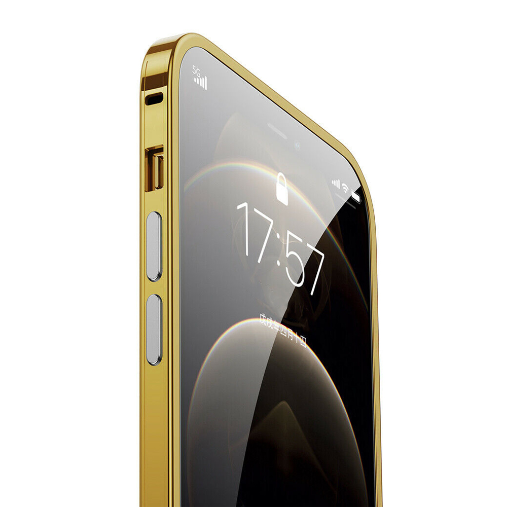 Etui do iPhone 12 Pro przeźroczyste ze złotą ramką premium gold crown osłona aparatu