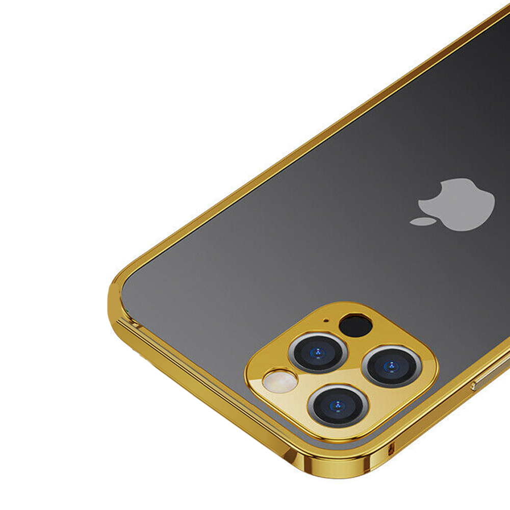 Etui do iPhone 12 Pro przeźroczyste ze złotą ramką premium gold crown osłona aparatu