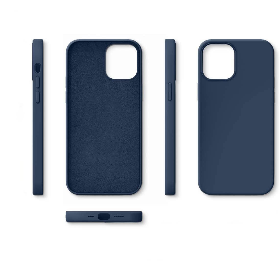 Etui do iPhone 12 silikonowe z mikrofibrą soft touch, granatowe