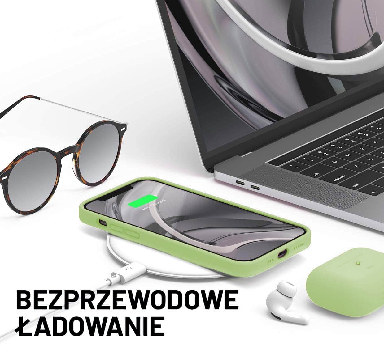 Etui do iPhone 12 silikonowe z mikrofibrą soft touch, jaśminowe zielone