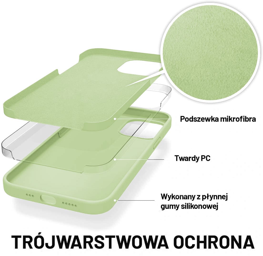 Etui do iPhone 12 silikonowe z mikrofibrą soft touch, jaśminowe zielone