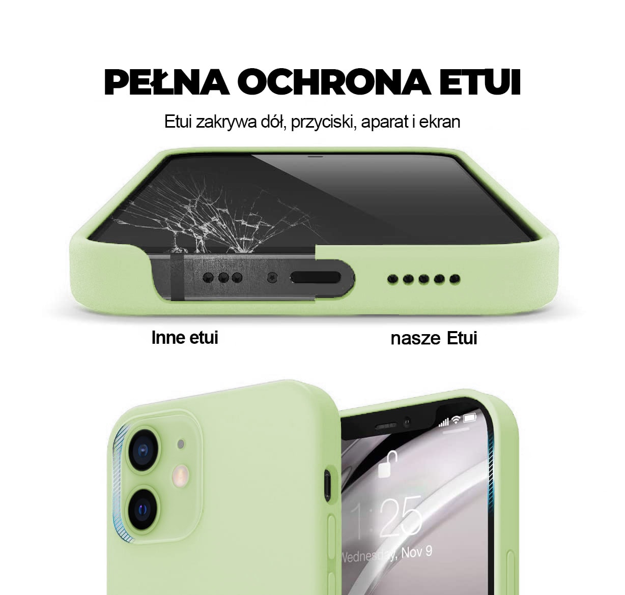 Etui do iPhone 12 silikonowe z mikrofibrą soft touch, jaśminowe zielone