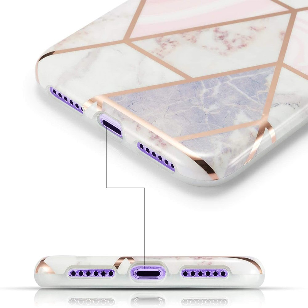 Etui do iPhone 12 szaro-różowy marmur ze złotymi wzorami