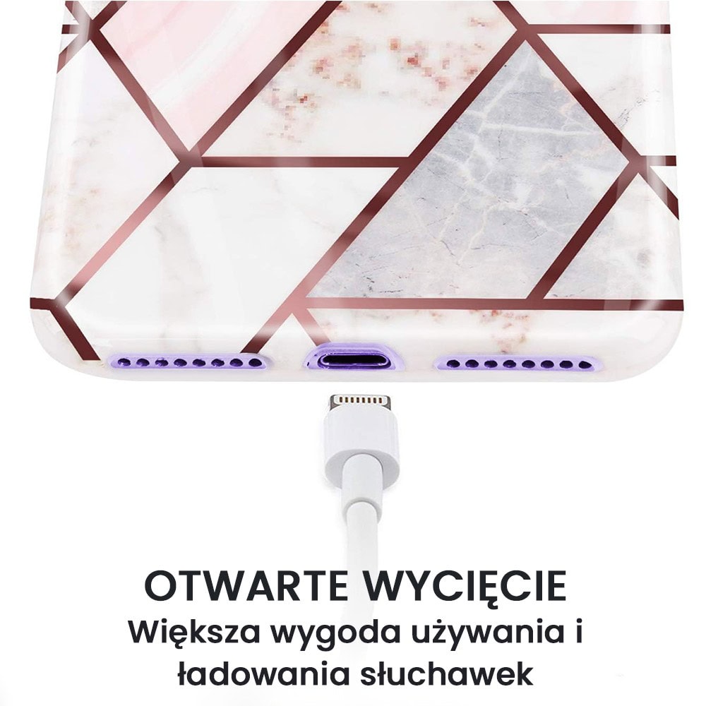 Etui do iPhone 12 szaro-różowy marmur ze złotymi wzorami