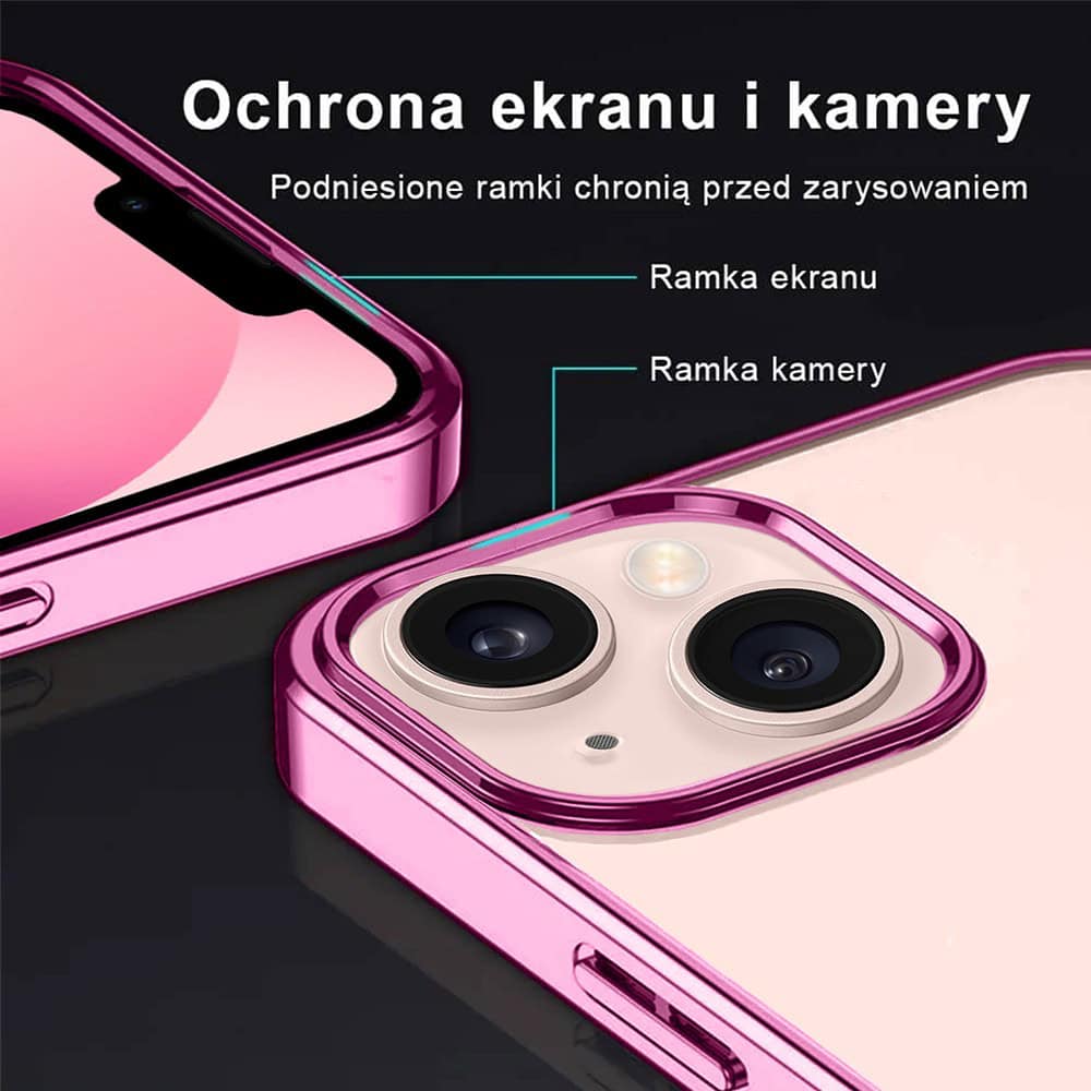 Etui do iPhone 13 JETech Simple Metallic Pink, przeźroczyste z ramką w kolorze różowym (OUTLET)