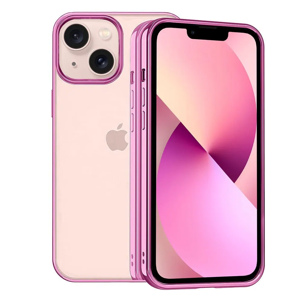 Etui do iPhone 13 JETech Simple Metallic Pink, przeźroczyste z ramką w kolorze różowym (OUTLET)
