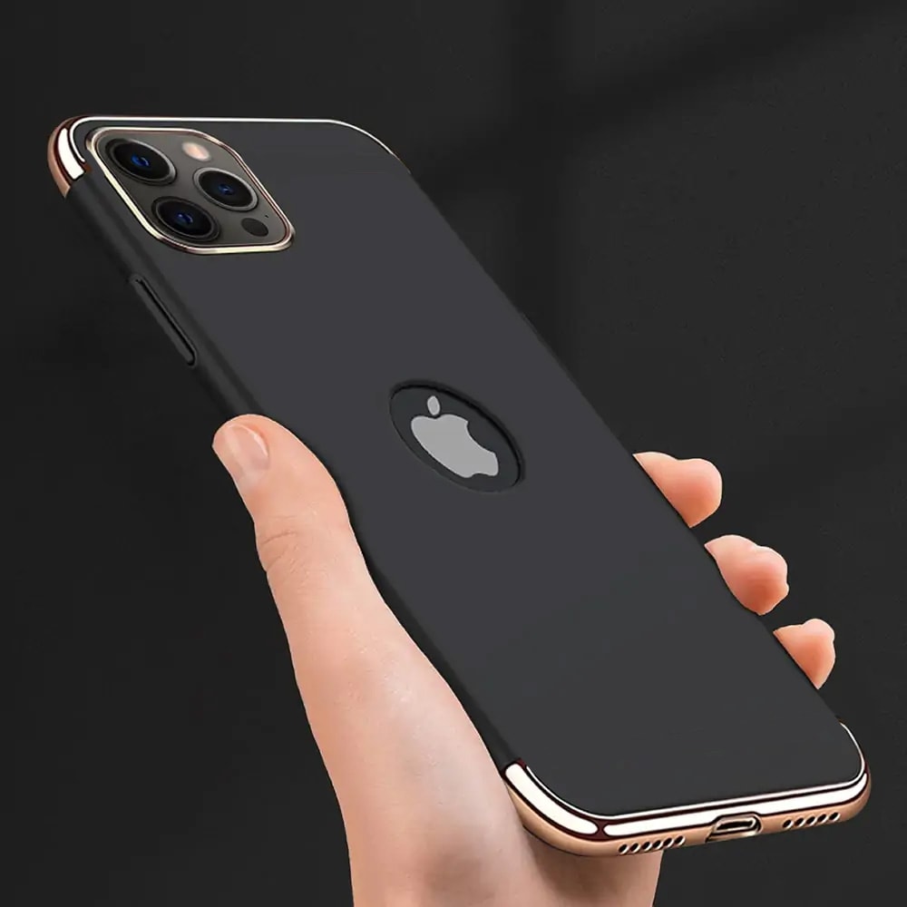 Etui do iPhone 13 Pro eleganckie cienkie ze zdobieniami i widocznym logo, czarne (OUTLET)