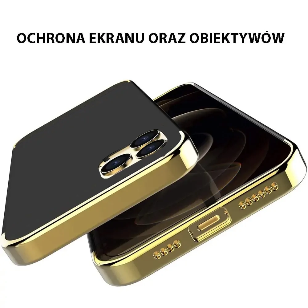 Etui do iPhone 13 Pro eleganckie cienkie ze zdobieniami i widocznym logo, czarne (OUTLET)
