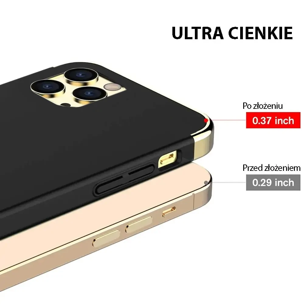 Etui do iPhone 13 Pro eleganckie cienkie ze zdobieniami i widocznym logo, czarne (OUTLET)