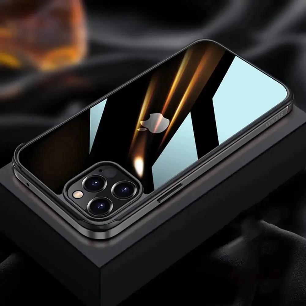 Etui do iPhone 13 Pro Max krystalicznie krystaliczny tył z metalową ramką, trwałe, eleganckie Sulada oryginal, czarne grafitowe