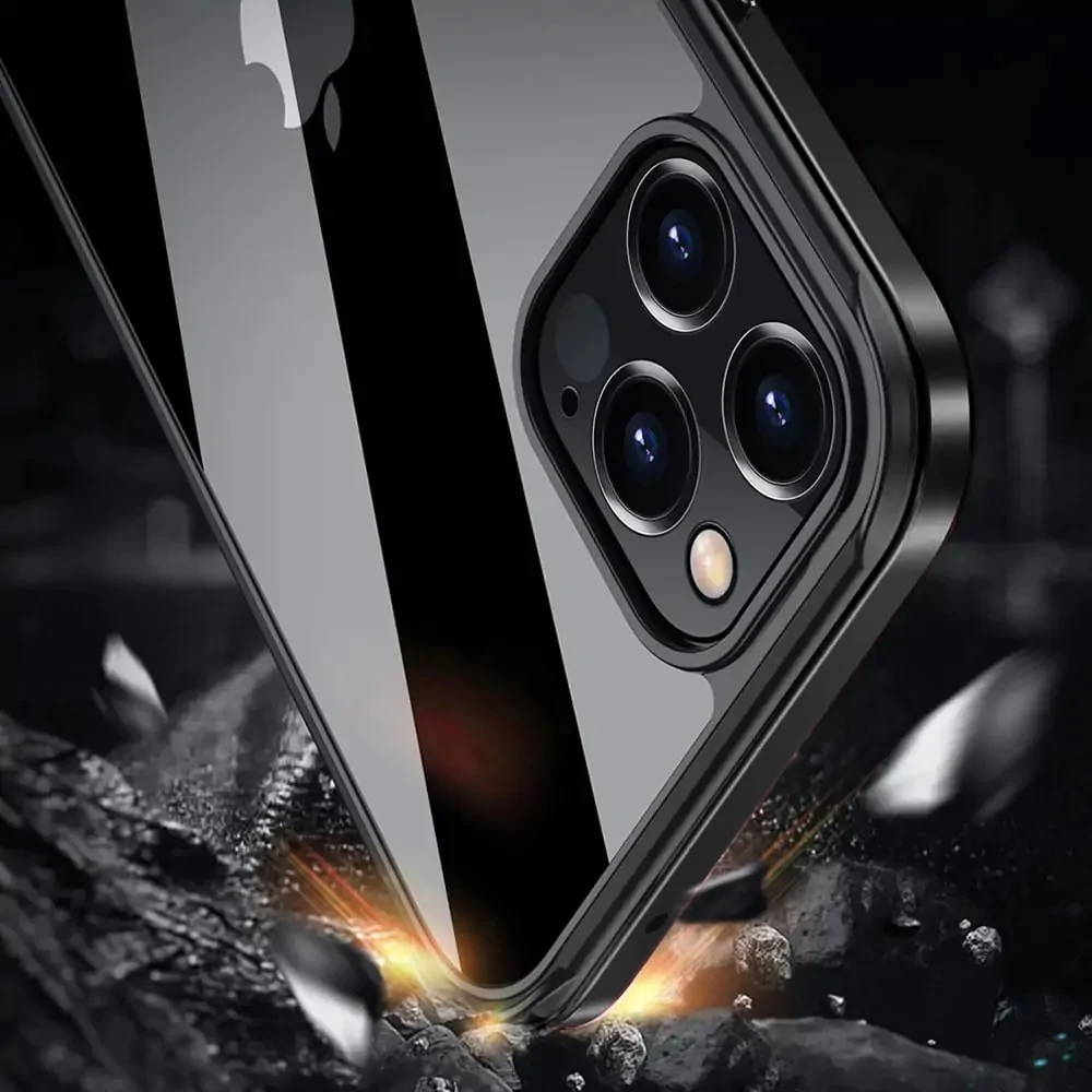 Etui do iPhone 13 Pro Max krystalicznie krystaliczny tył z metalową ramką, trwałe, eleganckie Sulada oryginal, czarne grafitowe