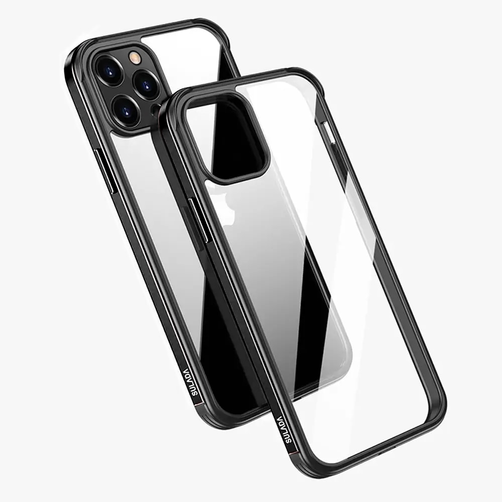 Etui do iPhone 13 Pro Max krystalicznie krystaliczny tył z metalową ramką, trwałe, eleganckie Sulada oryginal, czarne grafitowe