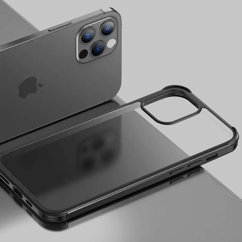 Etui do iPhone 13 Pro Max krystalicznie krystaliczny tył z metalową ramką, trwałe, eleganckie Sulada oryginal, czarne grafitowe