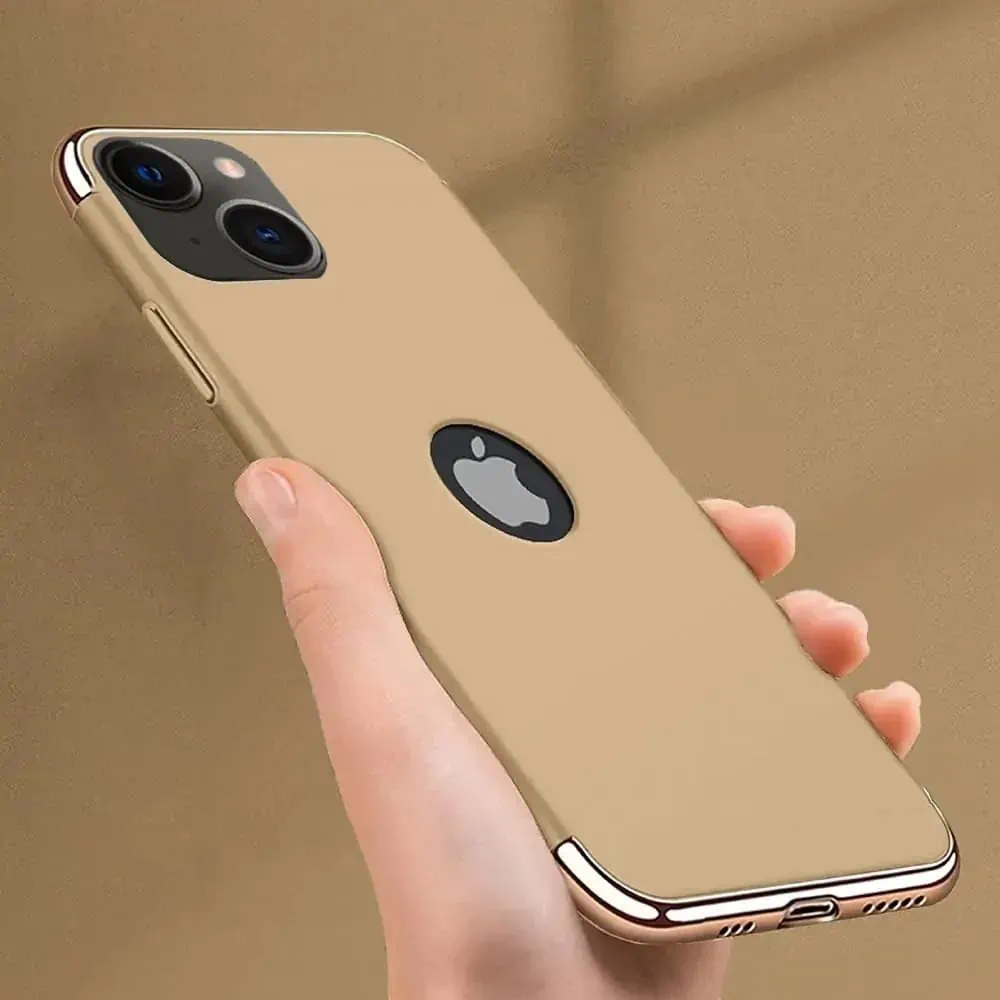 Etui do iPhone 13 eleganckie cienkie ze zdobieniami i widocznym logo, złote (OUTLET)
