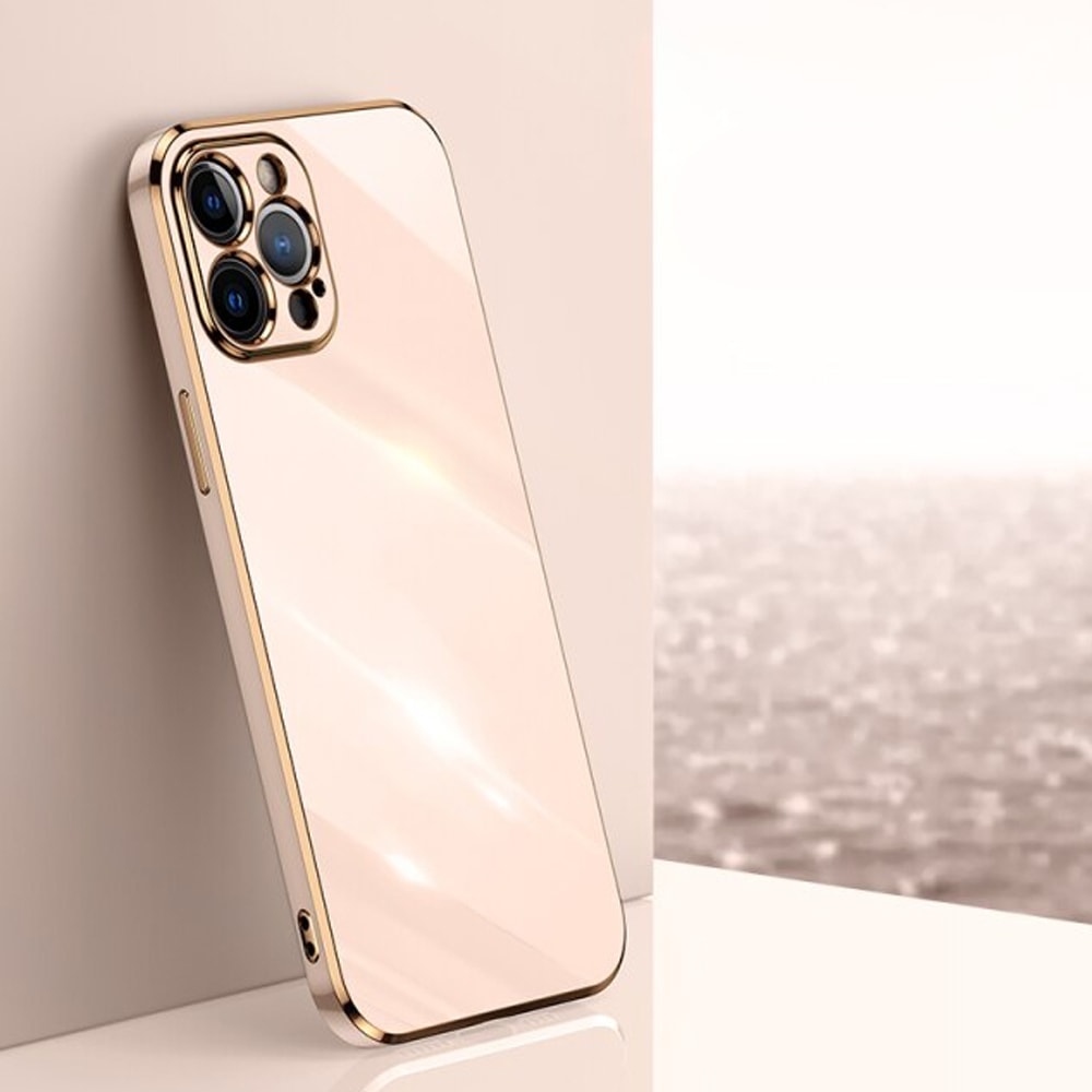 Etui do iPhone 13 luksusowe ze złotą ramką, pudrowy róż (OUTLET)