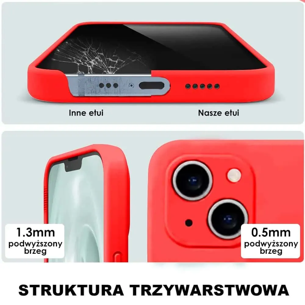 Etui do iPhone 13 Mini silikonowe z mikrofibrą soft touch z osłoną na aparat, czerwone