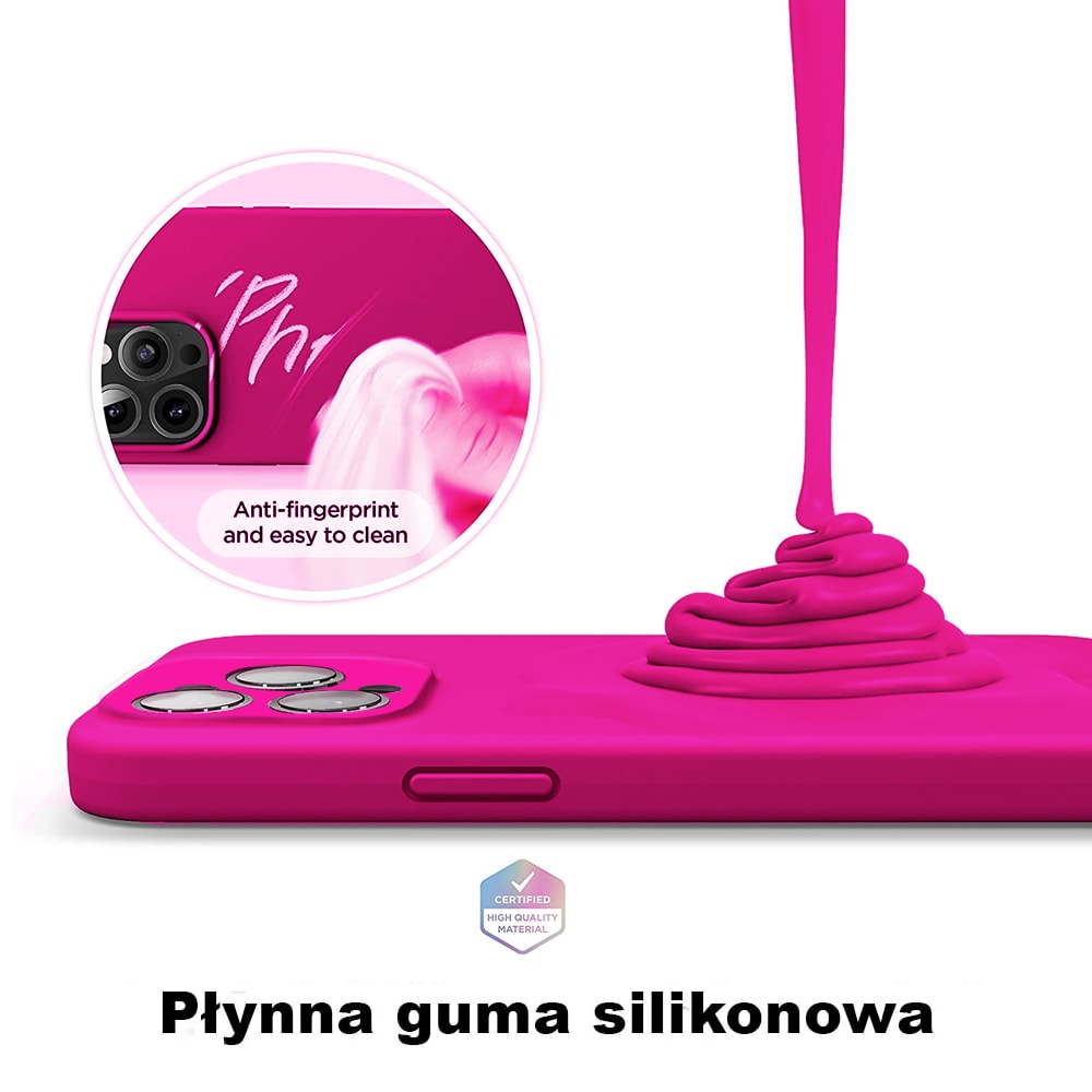 Etui do iPhone 11 Pro silikonowe z mikrofibrą soft touch z osłoną na aparat, różowe