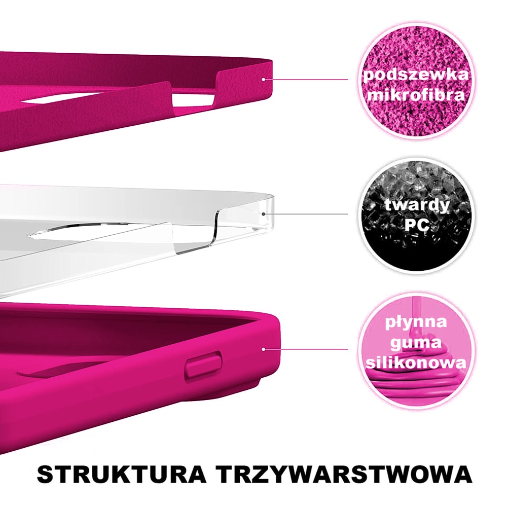 Etui do iPhone 11 Pro silikonowe z mikrofibrą soft touch z osłoną na aparat, różowe