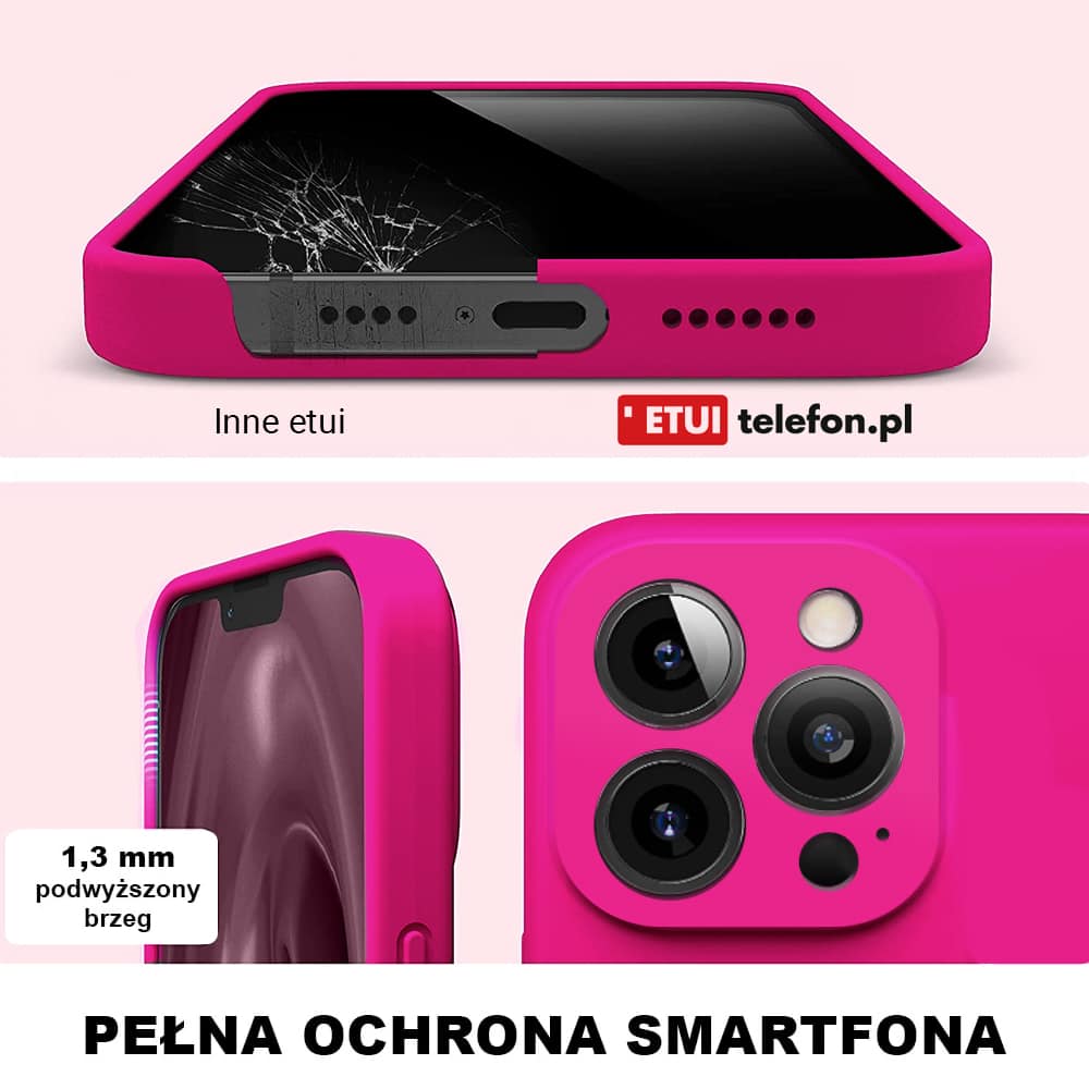 Etui do iPhone 11 Pro silikonowe z mikrofibrą soft touch z osłoną na aparat, różowe