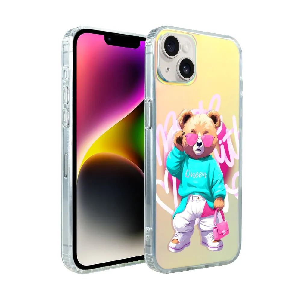 Etui do iPhone 14 MagSafe Bear With Me, Pink Queen, stylowy miś, zmieniające kolor