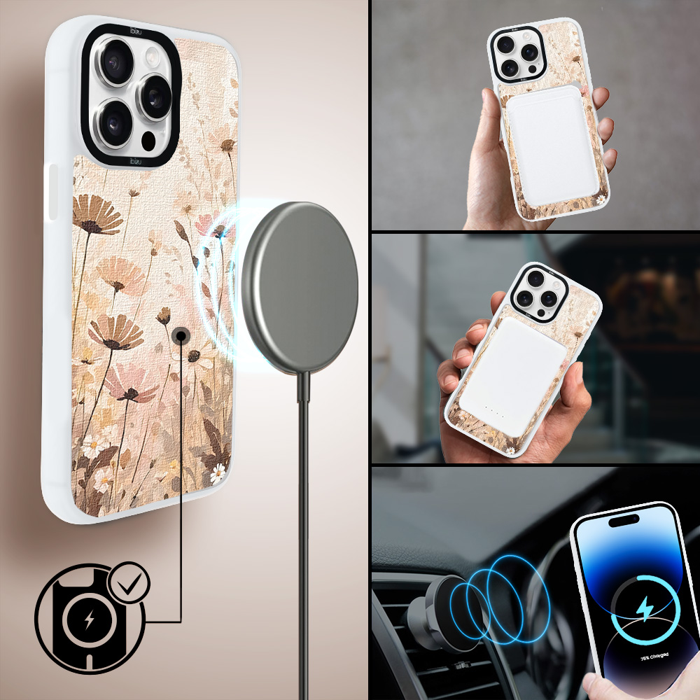Etui do iPhone 14 Pro IBIZU DropGuard Matt z MagSafe, Boho, Kwiatowa łąka