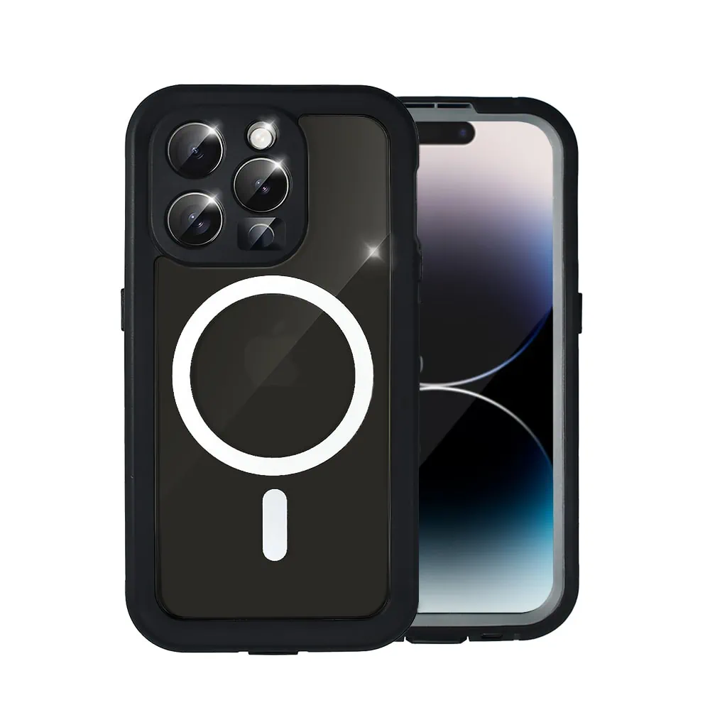 Etui do iPhone 14 Pro wodoodporne z MagSafe, pancerne, przeźroczyste, czarne