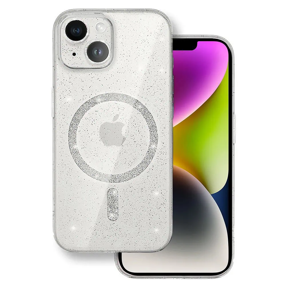 Etui do iPhone 14 z MagSafe, błyszczący brokat, przeźroczyste