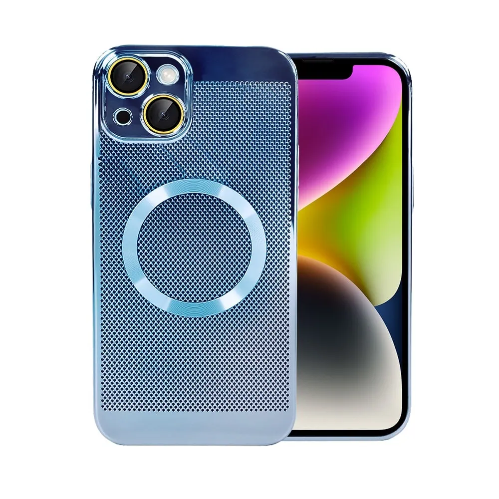 Etui do iPhone 14 z Magsafe, cienkie, twarde, oddychające, z osłoną aparatu, błękitne