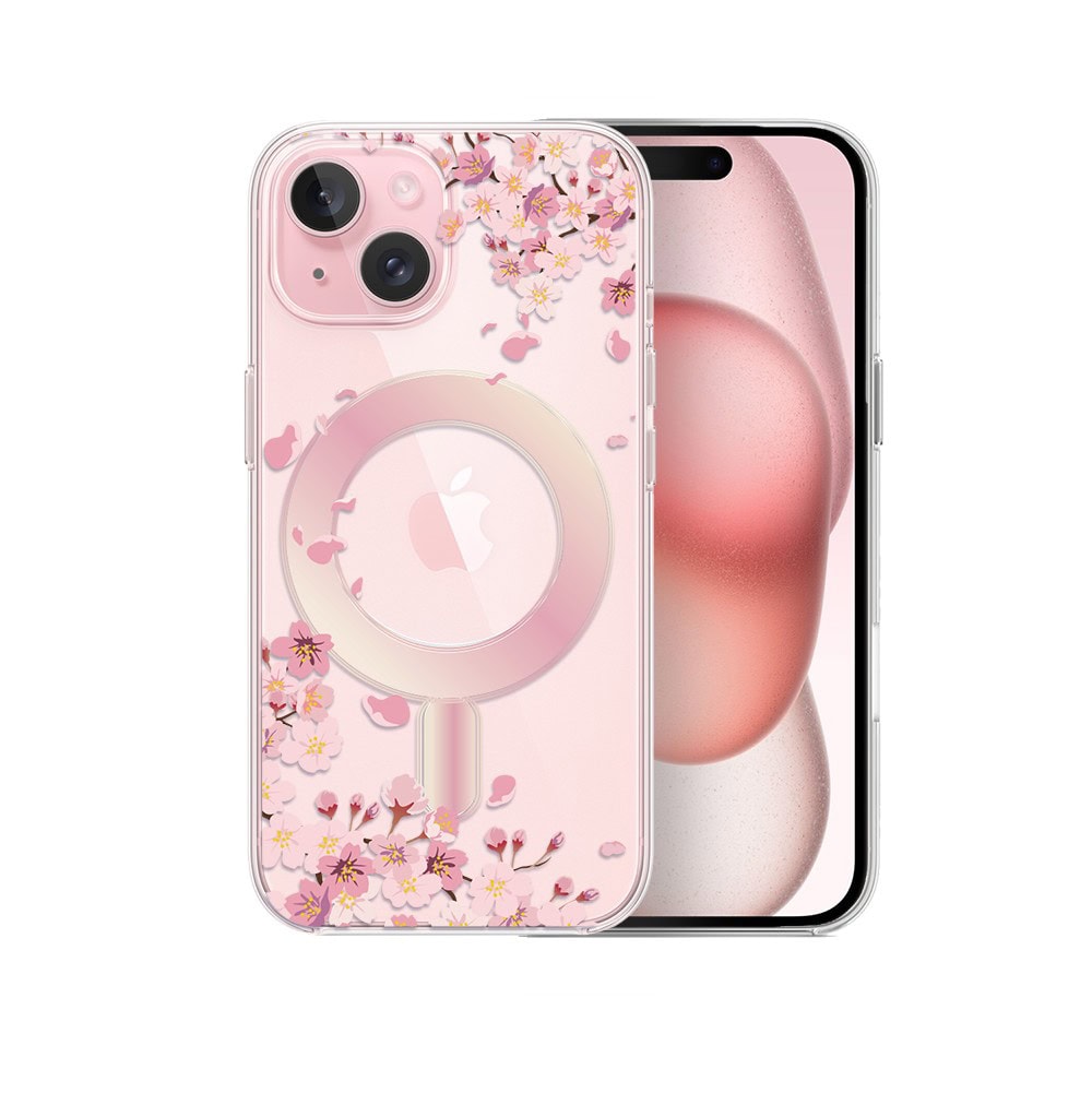 Etui do iPhone 15 Plus, Flower MagSafe, kwiat wiśni, przeźroczyste