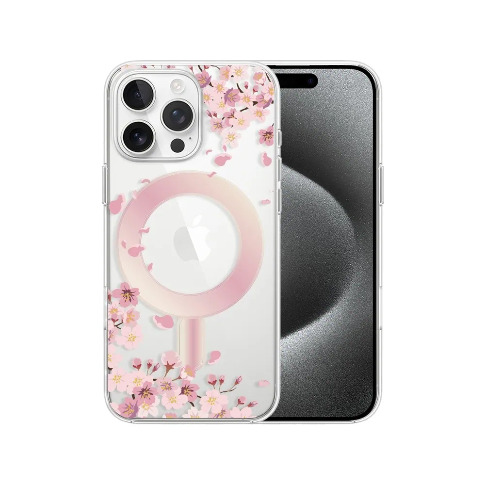 Etui do iPhone 15 Pro Max, Flower MagSafe, kwiat wiśni, przeźroczyste