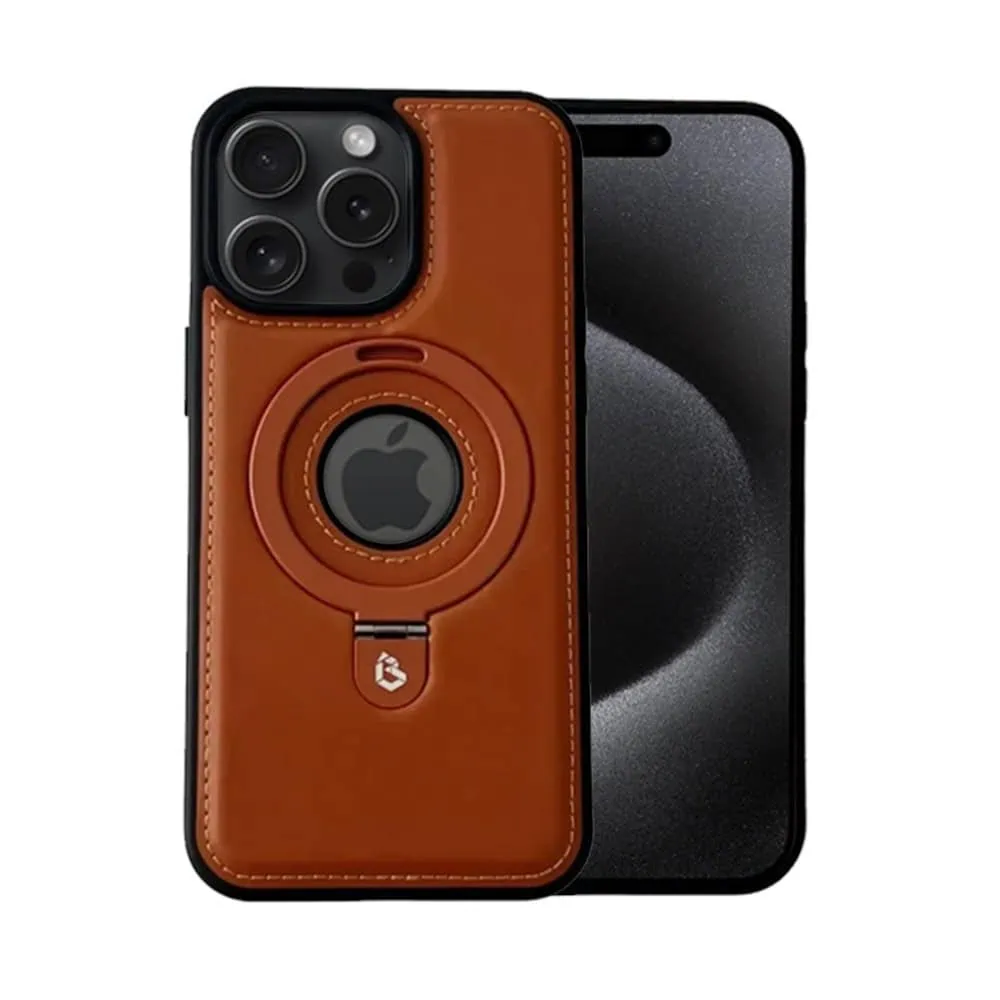 etui do iphone 15 pro max slim leather magsafe stand z podstawką i widocznym logo brązowe