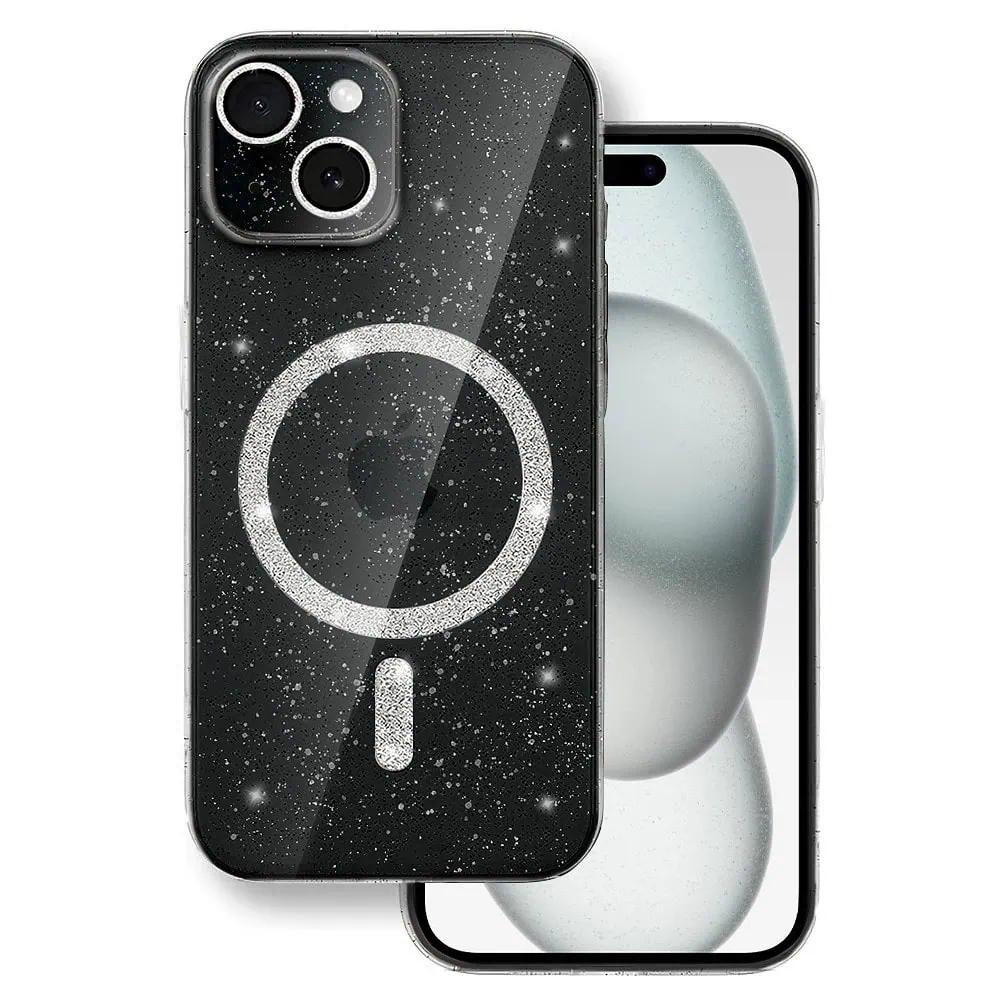 Etui do iPhone 15 z MagSafe, błyszczący brokat, przeźroczyste