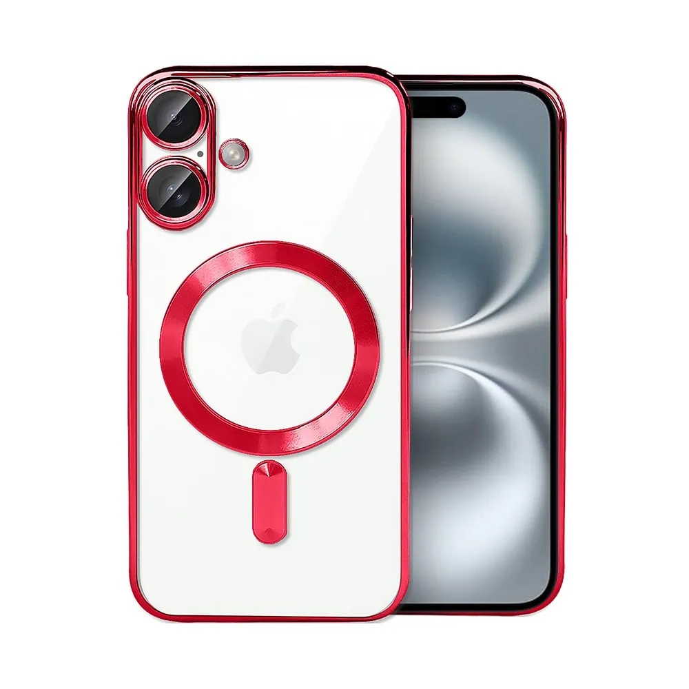 Etui do iPhone 16 MagSafe Luxury Protect przeźroczyste, hybrydowa ochrona kamery, czerwone
