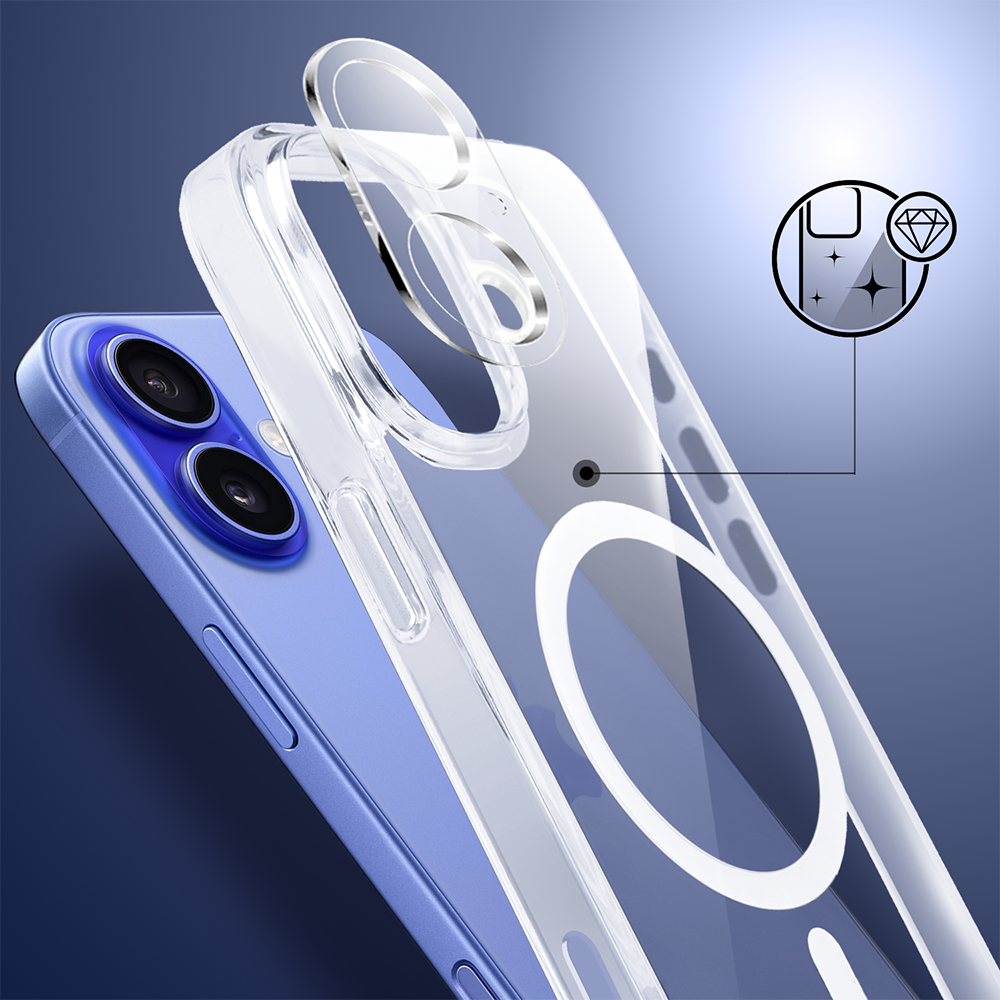 Etui do iPhone 16 Clear Case MagSafe ze szklanym tyłem oraz ochroną aparatu