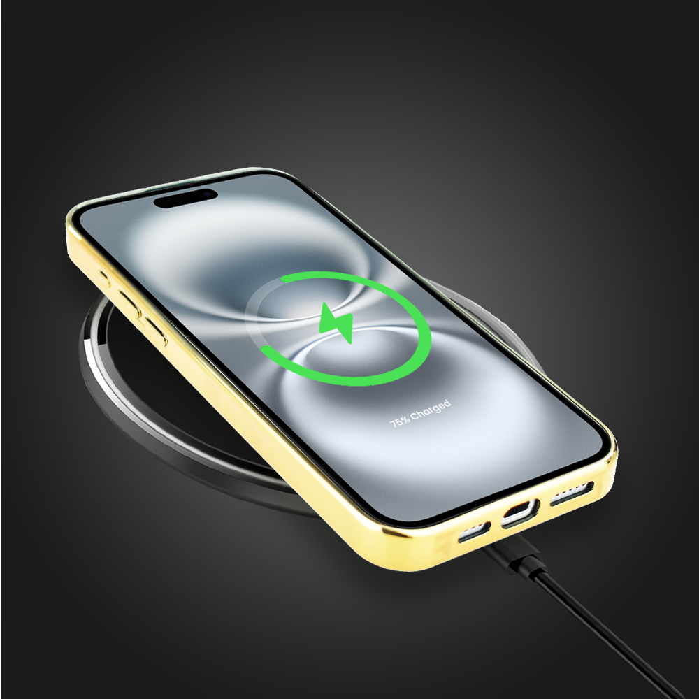 Etui do iPhone 16 Plus, Elite Glass z MagSafe, szklany tył, Azja, Złoty wodospad, złote