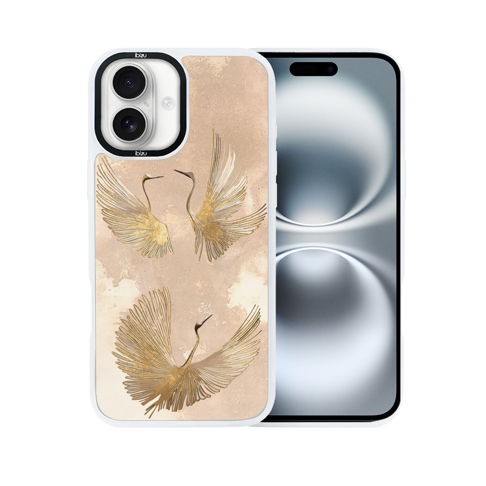 Etui do iPhone 16 IBIZU DropGuard Matt z MagSafe, Boho, Złote żurawie
