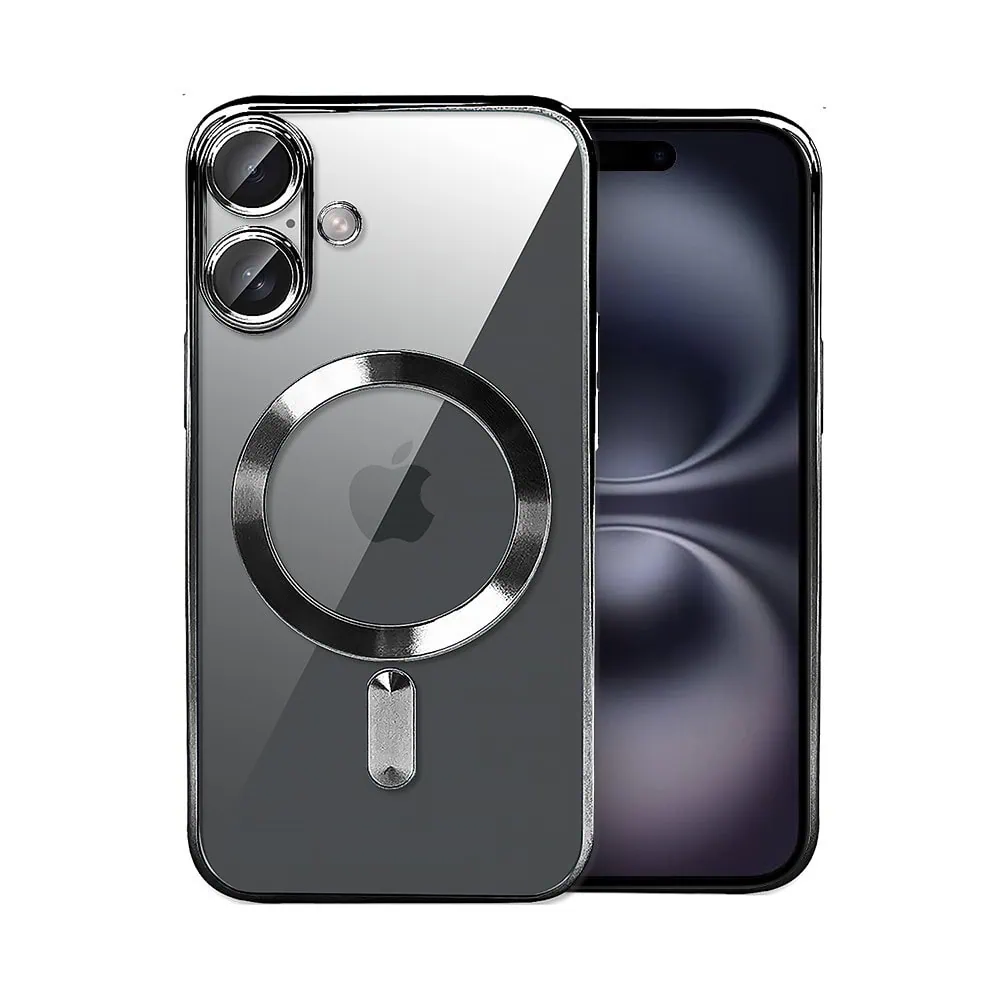 Etui do iPhone 16 MagSafe Luxury Protect przeźroczyste, hybrydowa ochrona kamery, czarne