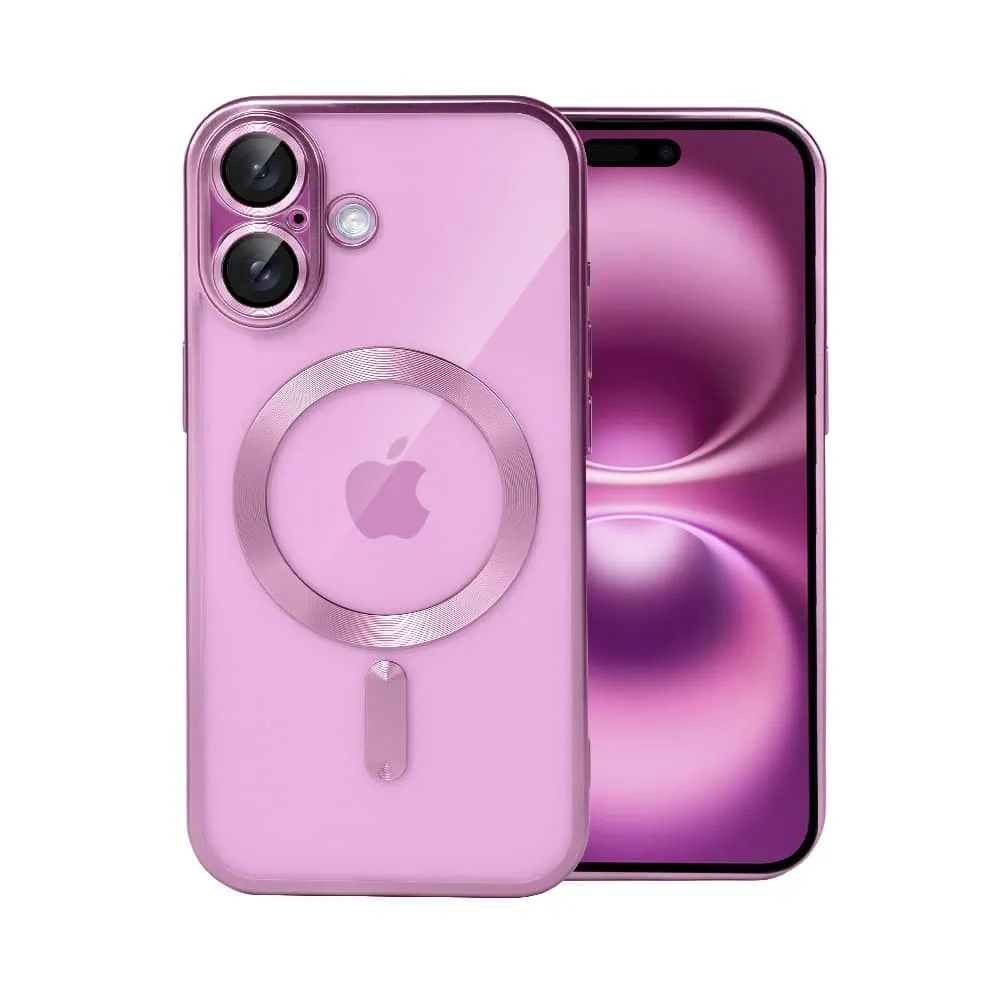 Etui do iPhone 16 Plus MagSafe Luxury Protect przeźroczyste, z osłoną aparatu, Titanium Finish, różowe