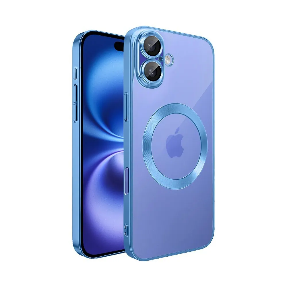 Etui do iPhone 16 Slim Protect Full Cover MagSafe Hard Back, twardy tył, przeźroczyste, górski niebieski