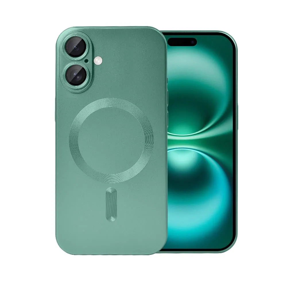 Etui do iPhone 16 z Magsafe, cienkie, metaliczne, z osłoną aparatu, zielone