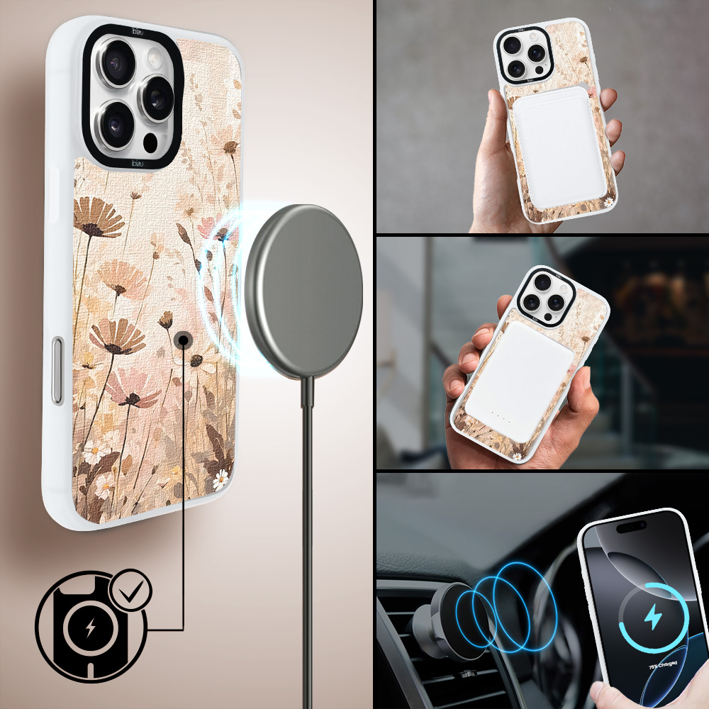Etui do iPhone 16 Pro IBIZU DropGuard Matt z MagSafe, Boho, Kwiatowa łąka