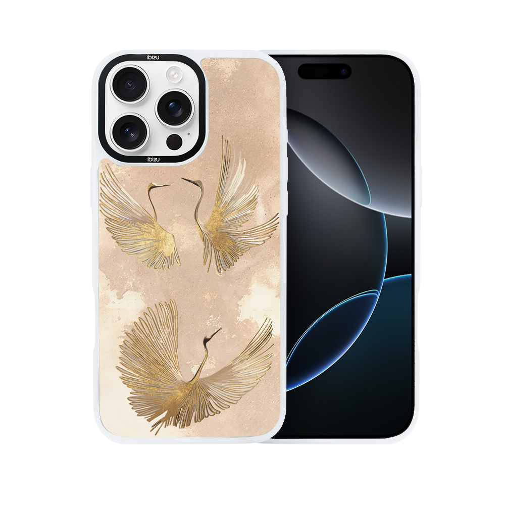 Etui do iPhone 16 Pro Max IBIZU DropGuard Matt z MagSafe, Boho, Złote żurawie